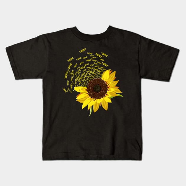 Sunflower Dragonfly Shirt - Hippie Dragonfly Sunflower Lover Kids T-Shirt by HomerNewbergereq